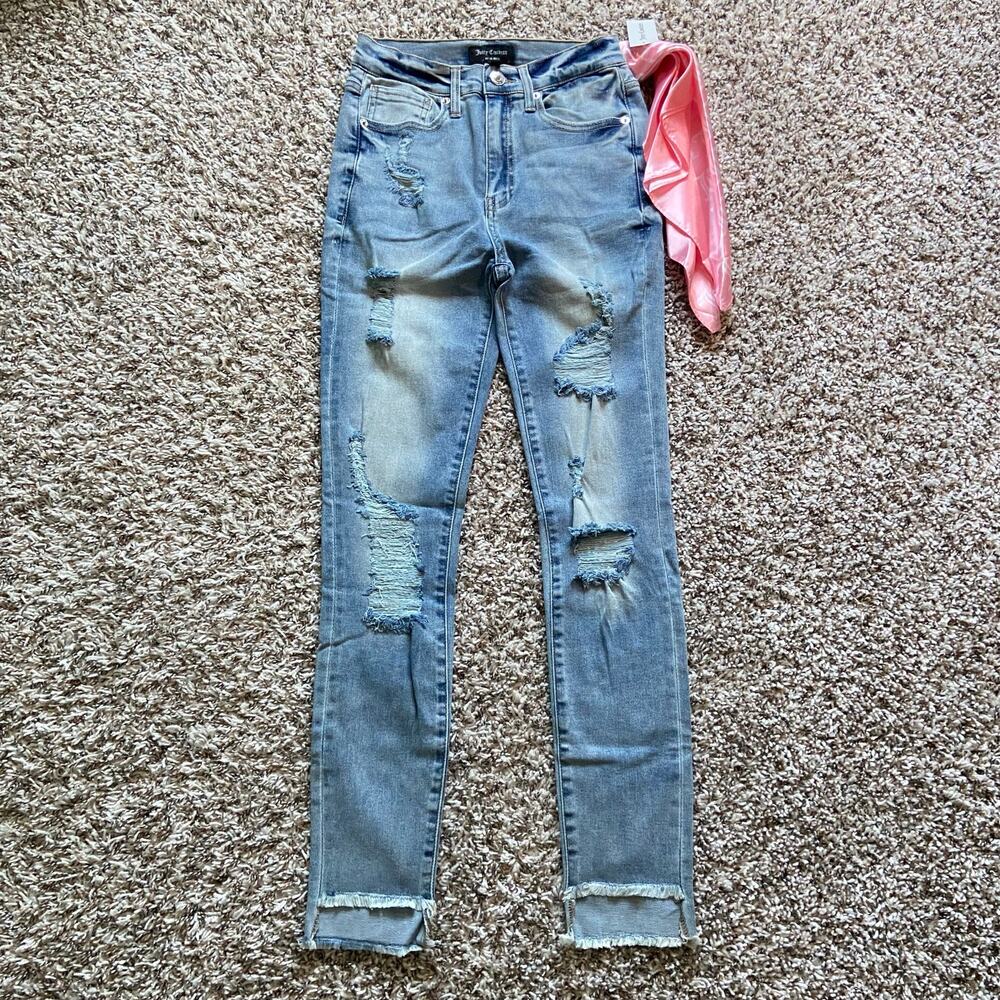 Juicy Couture Melrose Skinny Jean Women's 25 Blue Medium Wash Distressed Raw Hem